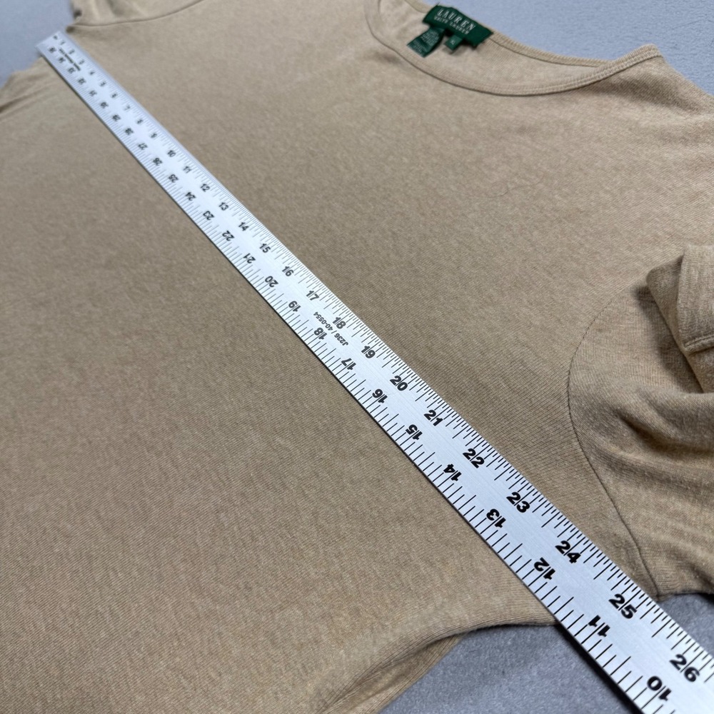 Lauren Ralph Lauren Tan Beige Cotton Ribbed Long Sleeve Scoop Neck Top XL - Picture 5 of 6